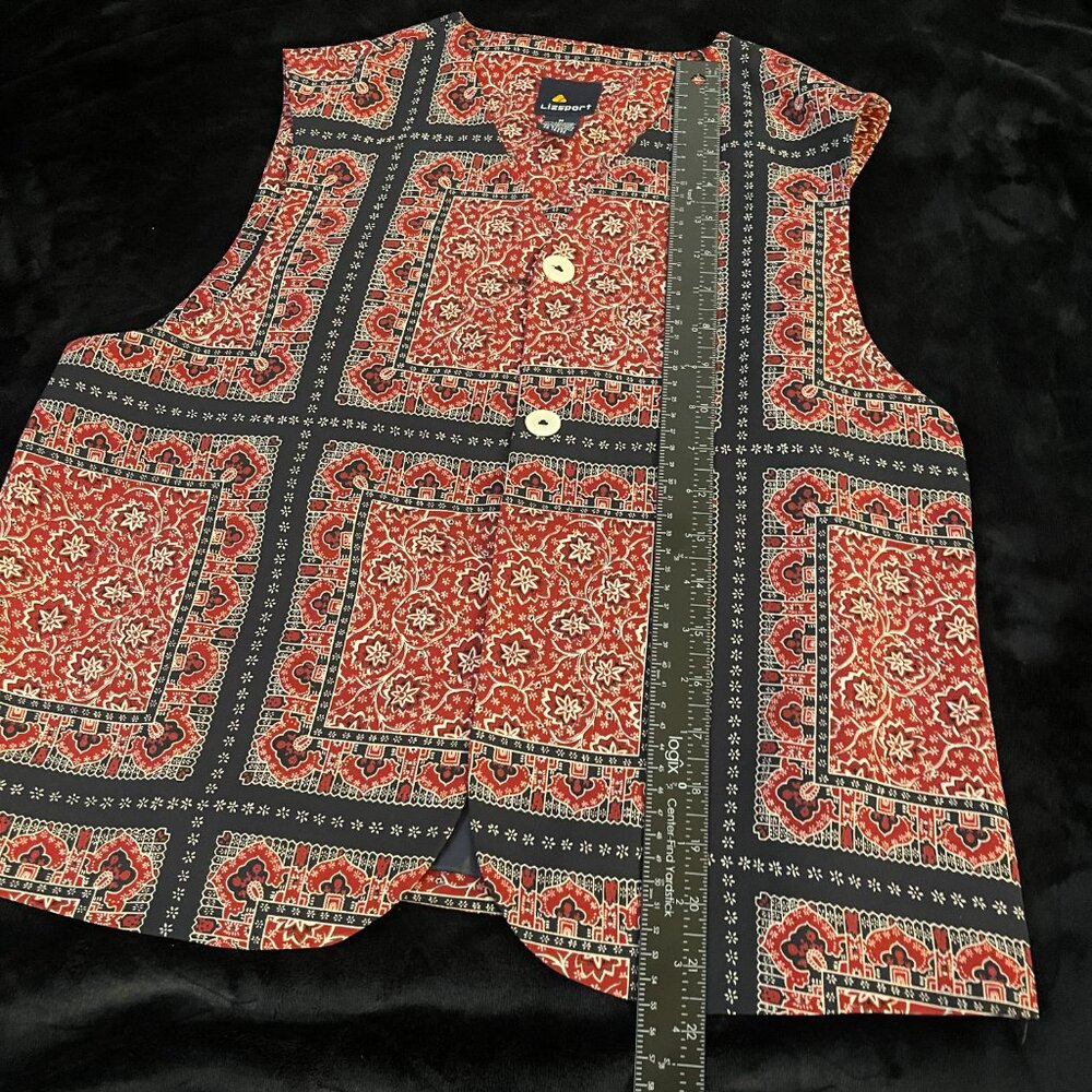 Lizsport Red Black Tapestry Print Vest Size M Boho Retro - Picture 4 of 7